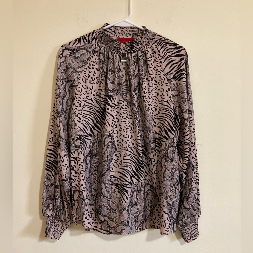 Jennifer Lopez Animal Print Long-Sleeve Blouse